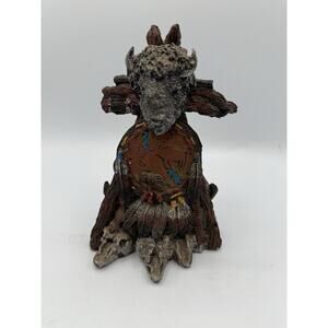 Buffalo Skull Totem Figurine Resin Western Decor 6in